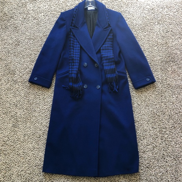 Ashley Scott Jackets & Blazers - Ashley Scott Blue Double Breasted Long Wool Over Coat & Scarf No Size Tag M? L?